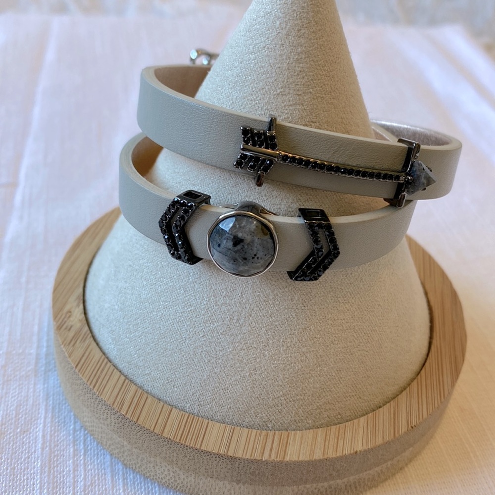 KEEP Collective double wrap gray and rose gold Reversible bracelet with charms